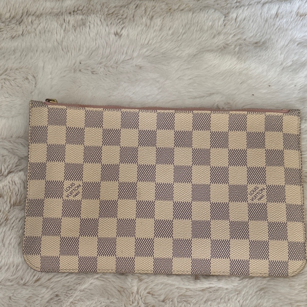 Louis Vuitton Checkered Clutch in Cream and Brown